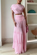Ruched Crop Top and Elastic Waist Ruffle Tiered Maxi Skirt Set