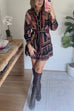 Long Sleeves Button Up Tie Waist Fioral Print Ruffle Mini Shirt Dress