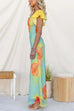 V Neck Ruffle Short Sleeves Floral Print Maxi Dress
