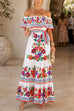 Karleedress Off Shoulder Floral Print Ruffle Maxi Dress