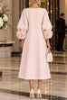 Karleedress Floral Applique Puff Sleeve A-Line Midi Dress