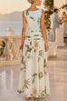 Karleedress Boat Neck Sleeveless Floral Print Flowy Maxi Dress