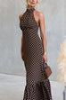 Halter Neck Backless Polka Dot Ruffle Maxi Dress