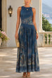 Karleedress Crewneck Sleeveless Printed Flowy Maxi Dress
