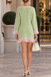 Karleedress V-Neck Contrast Trim Fringe Knit Sweater Dress (A)