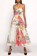 Spaghetti Strap Sweetheart Neck Abstract Floral Print Midi Dress