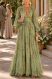 Karleedress Puff Long Sleeves Waisted Floral Print Maxi Dress