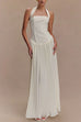 Halter Sleeveless Pleated Splice Maxi Dress