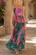 Spaghetti Strap High Waist Printed Ruffle Maxi Dress