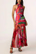 Mockneck Sleeveless Ruched Printed Maxi Dress