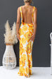 Cowl Neck Open Back Sun-Kissed Floral Satin Maxi Dress