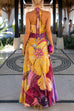 Halter Neck Floral Print Swing Maxi Dress