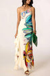 One Shoulder Sleeveless Floral Print Ruffle Hem Maxi Dress