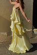Karleedress Adjustable Strap Ruffle Layered Satin Maxi Dress