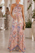 Halter Neck Open Back Floral Print Maxi Dress