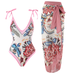 Karleedress Floral Print V Neck Tie Shoulder One-piece Swimwear and Wrap Cover Up Skirt Set
