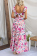 Ruffle Trim Bow Back Cut Out Floral Print Swing Maxi Dress