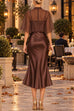 Karleedress Mock Neck Chiffon Cape Overlay Satin Midi Dress Set (A)