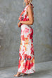 Cowl Neck Halter Open Back Floral Print Maxi Dress