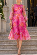 Karleedress Floral Print Long Sleeve A-Line Organza Midi Dress