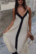 Karleedress Spaghetti Strap V Neck Color Block Maxi Holiday Dress