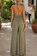 Karleedress Halter Cowl Neck Sleeveless Top Elastic Waist Wide Leg Pants Set