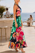 Halter Neck Abstract Floral Print Maxi Dress