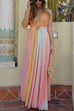 Deep V Neck Sleeveless Rainbow Maxi Dress