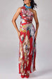 One Shoulder Sleeveless Cut Out Waist Floral Print Maxi Dress