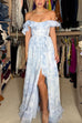 Off Shoulder Tie Waist High Slit Floral Print Ruffle Maxi Dress