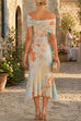 Karleedress Off Shoulder Floral Print Irregular Hem Midi Dress