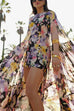 Boat Neck Floral Print High Low Hem Maxi Dress