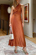 One Shoulder Sleeveless Pleated Satin Maxi Dress