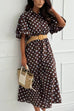 Collared Short Sleeves Button Up Polka Dot Midi Dress