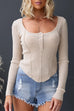 Long Sleeves Button Down Slim Fit Ribbed Knit Top