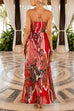 Spaghetti Strap Sweetheart Neck Abstract Floral Print Maxi Dress