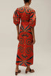 Karleedress Knot Front Cut Out Puff Sleeves Side Slit Printed Midi Dress