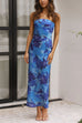 Karleedress Strapless Scooped Cowl Backless Floral Print Maxi Dress