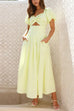 Karleedress Puff Sleeves Twist Front Cut Out Swing Maxi Dress