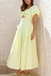 Karleedress Puff Sleeves Twist Front Cut Out Swing Maxi Dress