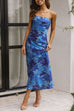 Karleedress Strapless Scooped Cowl Backless Floral Print Maxi Dress