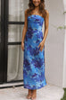 Karleedress Strapless Scooped Cowl Backless Floral Print Maxi Dress