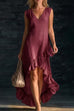 Karleedress V Neck Sleeveless High Low Hem Ruffle Maxi Dress