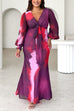 V Neck Puff Long Sleeves Tie Dye Maxi Dress