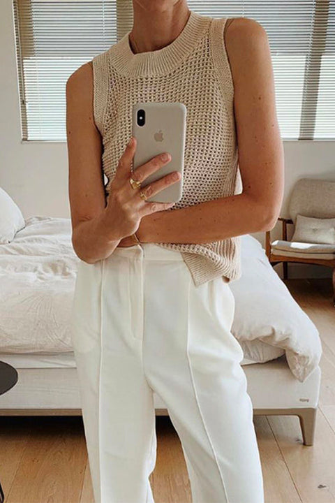 Karleedress Crewneck Hollow Out Sleeveless Top