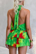 Halter Backless Floral Print Ruffle Romper