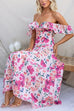 Ruffle Trim Bow Back Cut Out Floral Print Swing Maxi Dress