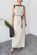 Boat Neck Sleeveless Back Slit Maxi Dress