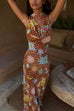 Karleedress Cowl Neck Open Back Printed Maxi Dress with Scarf