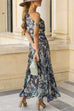 Asymmetrical Shoulder Printed Ruffle Hem Flowy Maxi Dress